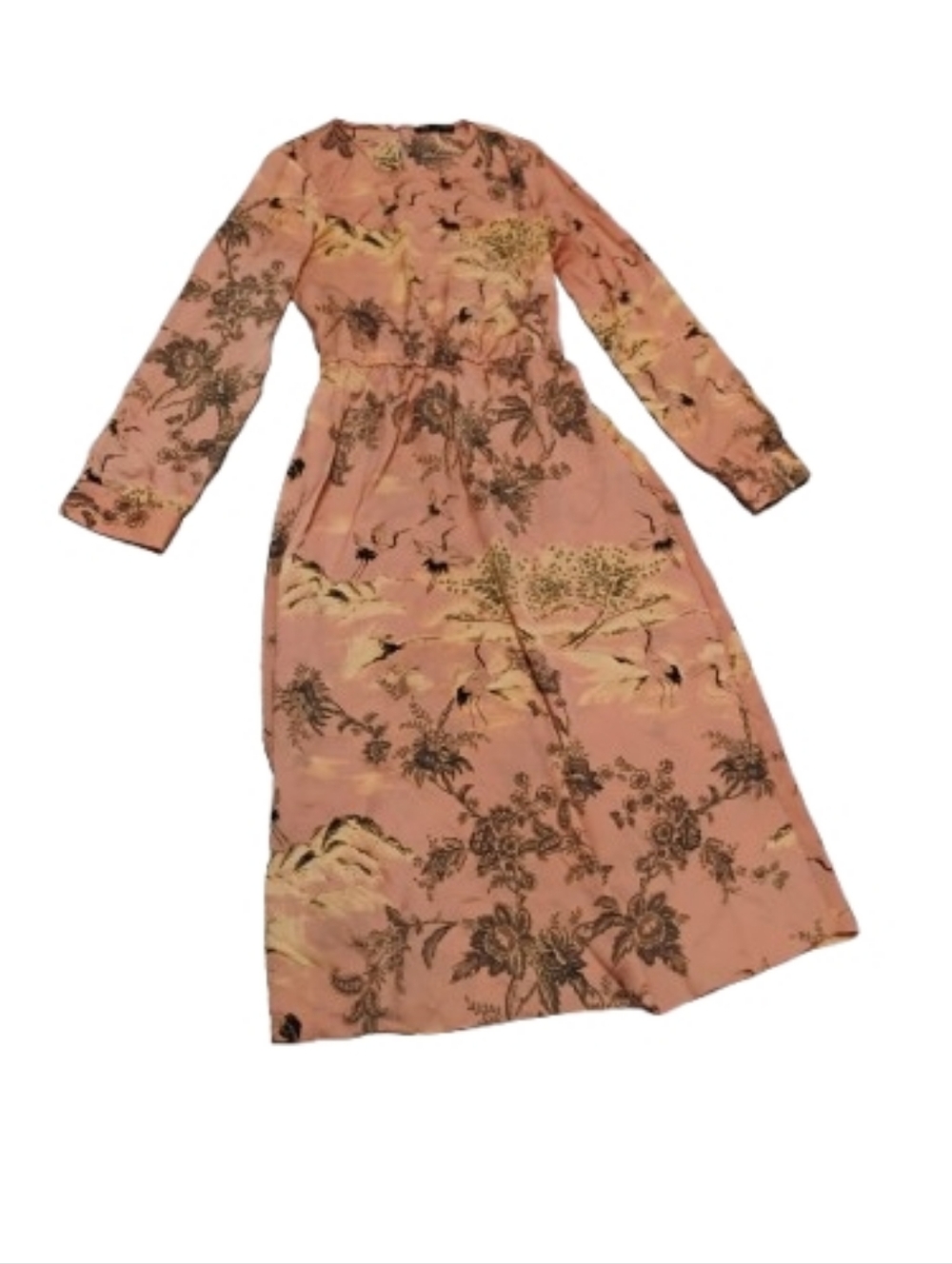 Zara Womens Stork Print Belted Midi Dress Sz S